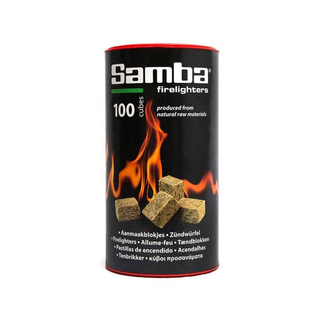 Samba Aanmaakblokjes - plantaardige olie - snel aansteken - bruin - 100 stuks - in koker - barbecue, vuurkorf, open haard