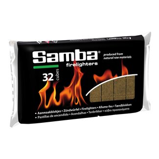 Samba Aanmaakblokjes - plantaardige olie en hout - veilig aansteken - 180 gram - bruin - 32 stuks - barbecue en vuurkorf