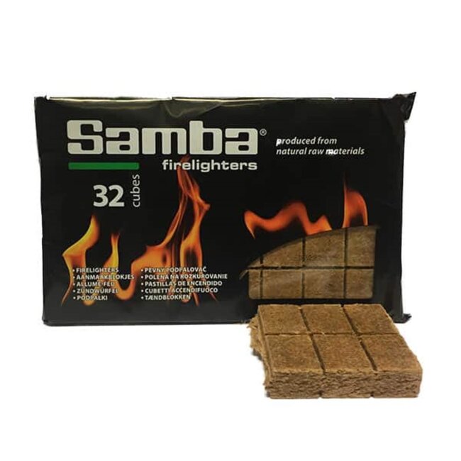 Samba Aanmaakblokjes - plantaardige was op houtvezel - veilig aansteken - naturel - 384 stuks 12 x 32 - barbecue en open haard