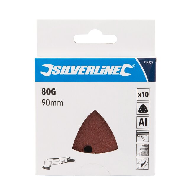 Silverline deltaschuurvellen - aluminiumoxide - driehoekig klittenband - 90 mm - korrel 80 - 10 stuks - voor multitools