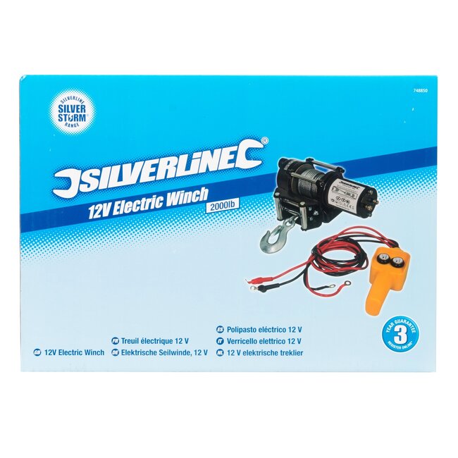 Silverline elektrische treklier - staal - 900 kg trekkracht - 7,6 m kabel - gele haak - 12 volt - voertuigen en boottrailers