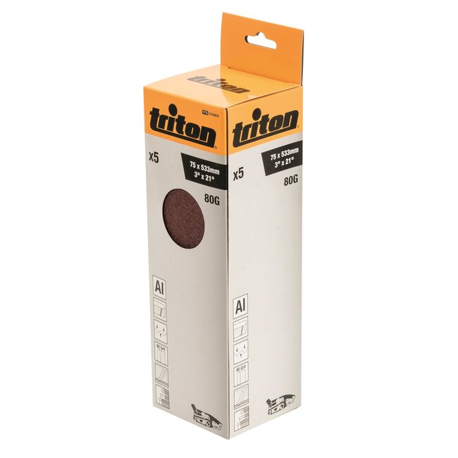 Triton Schuurband aluminiumoxide - 75 x 533 mm - korrel 80 - duurzaam schuren en afwerken - 5 stuks - hout en metaal