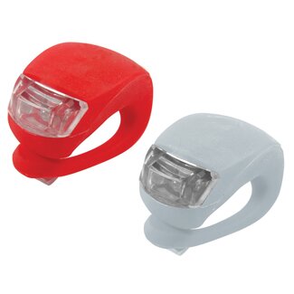 Silverline fietsverlichting - siliconenband - led cliplampjes - waterbestendig, 3 standen - rood/wit - 2 stuks - voor fiets, helm