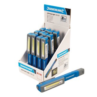 Silverline Zaklamp - COB LED's - Penmodel met Clip - 1.5 Watt - 3 x AAA Batterij - 12 stuks in Display