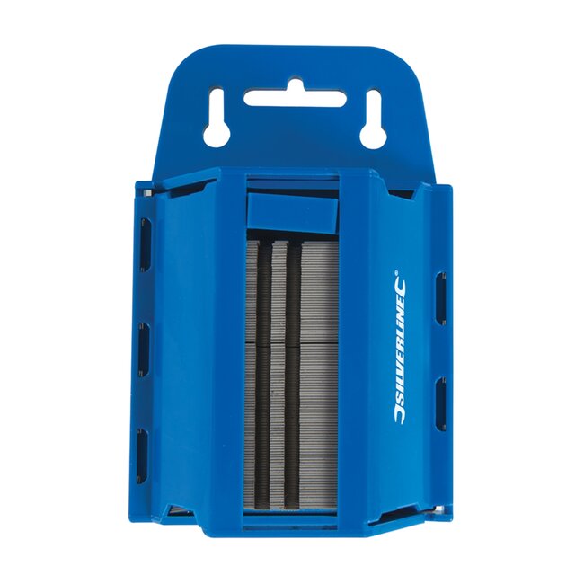 Silverline Reservemesjes trapeziumvorm - gehard SK5-staal - 60,5 × 19 × 0,6 mm - staalgrijs - 100 stuks - voor tapijt en karton