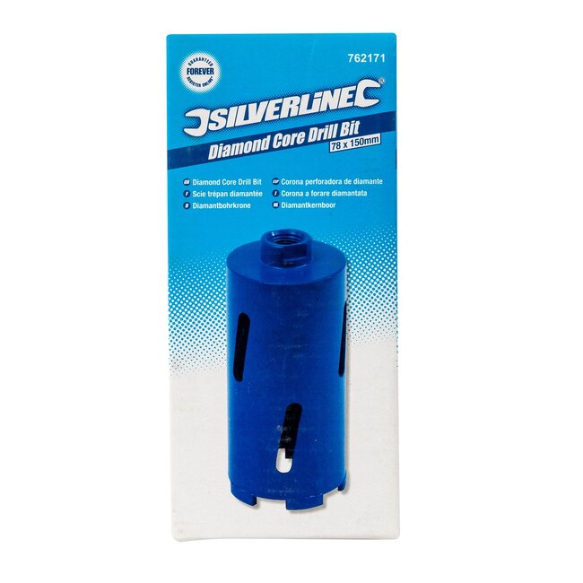 Silverline Diamantkernboor - diamantsegment - veiligheidskoppeling, 1/2 inch aansluiting - Ø 78 mm - 150 mm lang - metselwerk