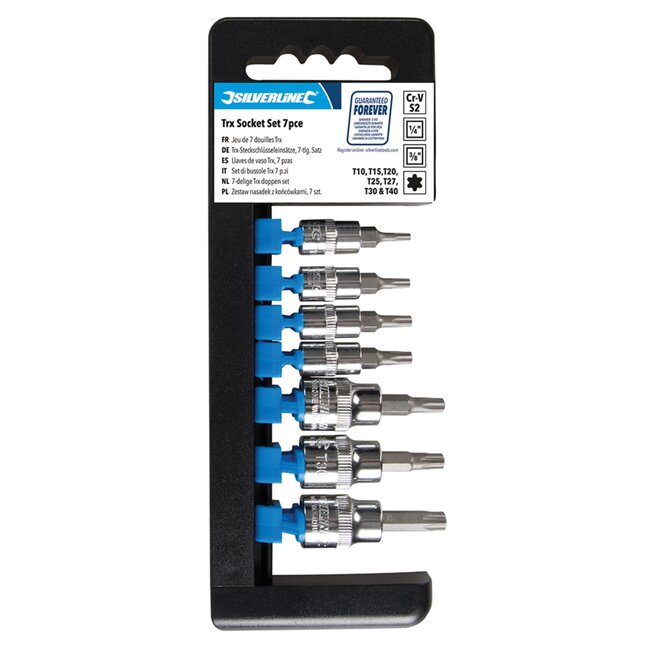 Silverline Torx dopsleutelset - chroom-vanadium - 1/4 en 3/8 inch T10-T40 - zilver - 7-delig - hoge grip - auto en elektronica