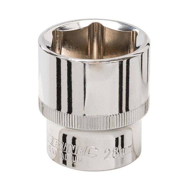 Silverline Dopsleuteldop zeskant 28 mm - chroom-vanadiumstaal - roestbestendig, zilver - 1/2 inch aandrijving - voor moeren en bouten