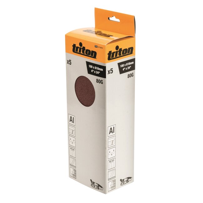 Triton schuurband 100 x 610 mm - aluminiumoxide met fenolhars - snel schuren, korrel 80 - bruin - 5 stuks - hout en metaal