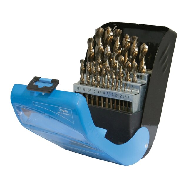 Silverline Kobalt boor set - 25-delig - Ø 1-13 mm - Slijtvast - 135° splitpunt - Barnsteen afwerking