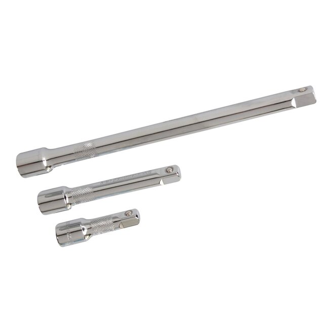 Silverline Ratelverlengstukken set - chroom-vanadiumstaal - gekartelde rand - 7,5/12,5/25 cm - zilver - 3-delig - voor ratelsleutel