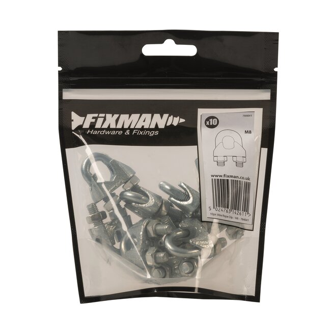 Fixman Staaldraadklem M8 - verzinkt staal - roestbestendig - zilvergrijs - 10 stuks - voor hekwerk en kabelspansystemen