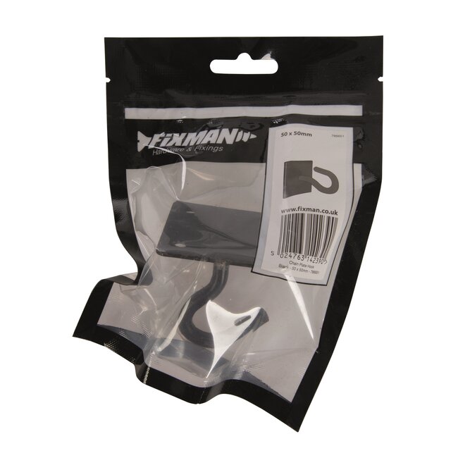 Fixman Kettingplaat met haak - metaal - roest- en waterbestendig - grondplaat 50 mm x 50 mm - zwart - voor binnen en buiten