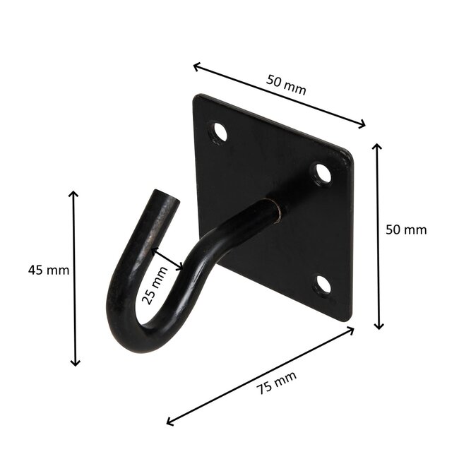Fixman Kettingplaat met haak - metaal - roest- en waterbestendig - grondplaat 50 mm x 50 mm - zwart - voor binnen en buiten