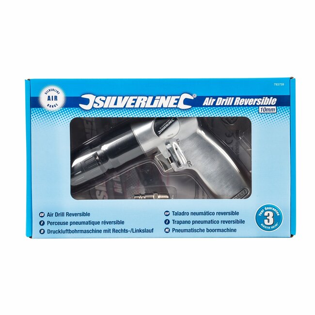Silverline pneumatische boormachine - metaal - variabele snelheid, sleutelloze boorhouder - 10 mm - zilver - voor hout en metaal