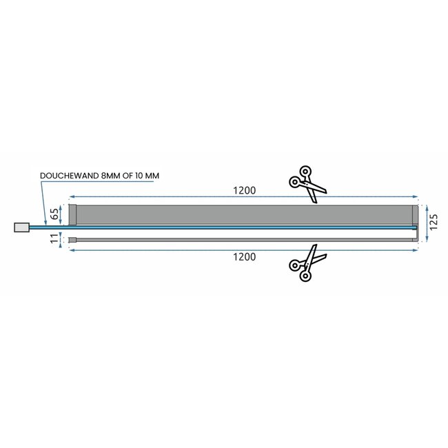 REA Inkortbaar handdoekrek met planchet - 120 cm - mat zwart - geschikt voor 8-10 mm glas