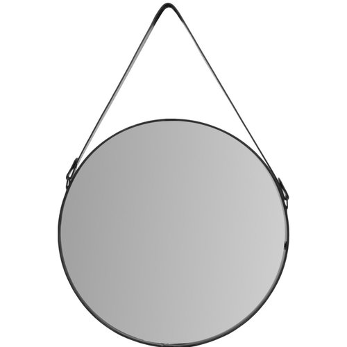 REA Loft Wandspiegel Rond - Ø 65 cm - Zwart Frame met Leren Band REA Loft Wandspiegel Rond - Ø 65 cm - Zwart Frame met Leren Band