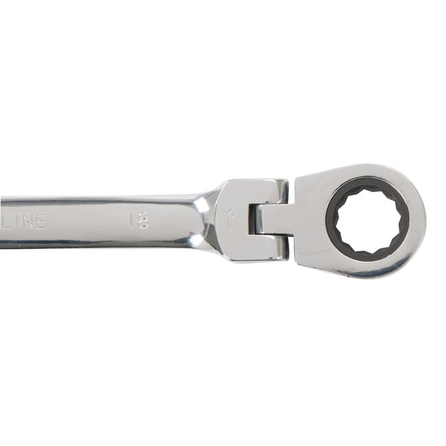 Silverline ringratelsleutelset - chroom-vanadiumstaal - kantelkop 180°, 5° ratel - 8-19 mm - zilver - 12-delig - krappe ruimtes