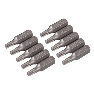 Silverline Torx schroefbits T20 - chroom-vanadium - 25 mm - 1/4 inch zeskant schacht - staalkleurig - 10 stuks - voor precisiewerk