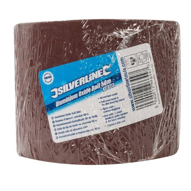 Silverline Schuurpapier op rol - aluminiumoxide - 50 meter - bruin - korrel 180 - voor fijn schuren, handmatig en machinaal gebruik