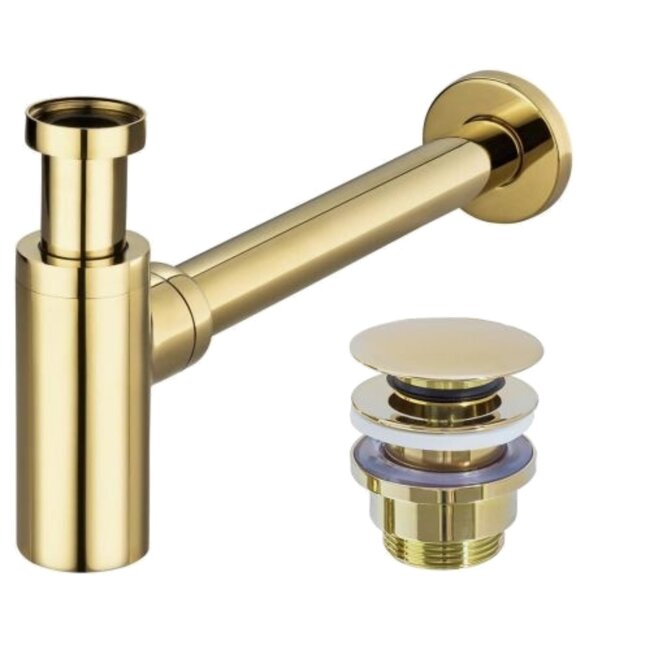REA Compacte sifon en clickwaste - glans goud - kindvriendelijk design