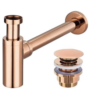 REA Compacte wastafel sifon met clickwaste - glanzend rosé goud - kindvriendelijk design