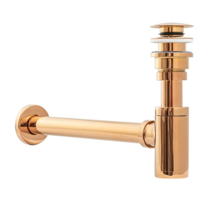 REA Compacte wastafel sifon met clickwaste - glanzend rosé goud - kindvriendelijk design