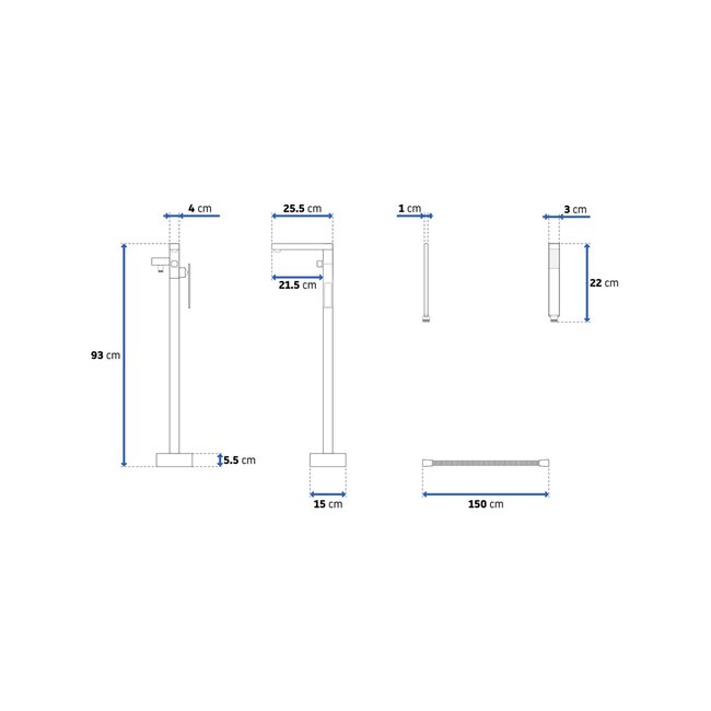 REA Vrijstaande badmengkraan - mat zwart - eengreeps - messing - vloerinstallatie
