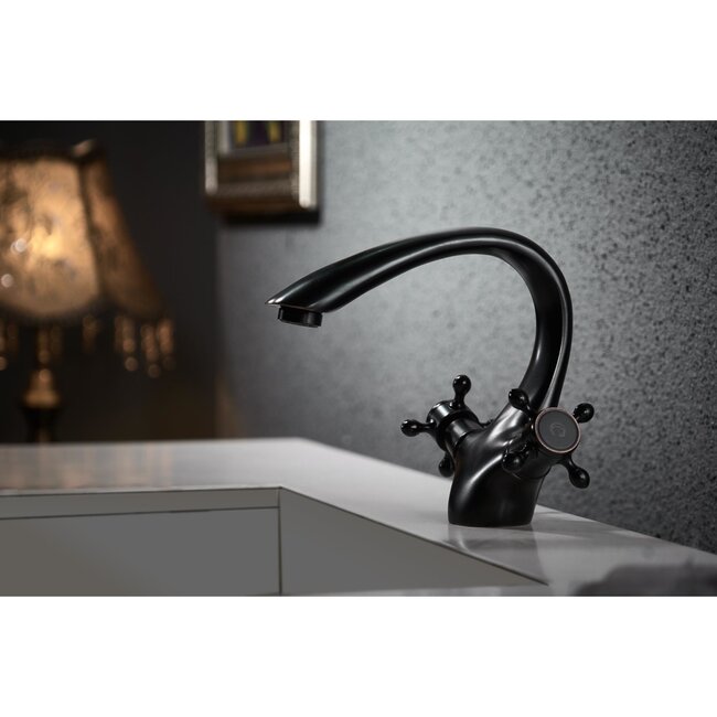 REA Retro wastafelkraan - laag model - vintage zwart - messing - 165 mm hoog