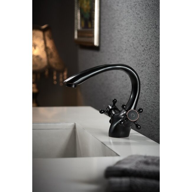 REA Retro wastafelkraan - laag model - vintage zwart - messing - 165 mm hoog