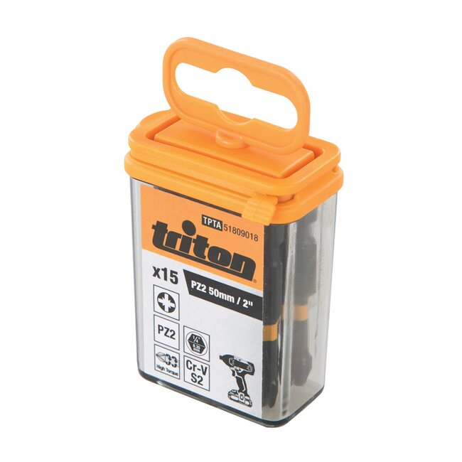 Triton Schroefbits pozidriv PZ2 - S2 staal - slagvast - 50 mm - staalgrijs - 15 stuks - voor boormachine en slagschroefmachine