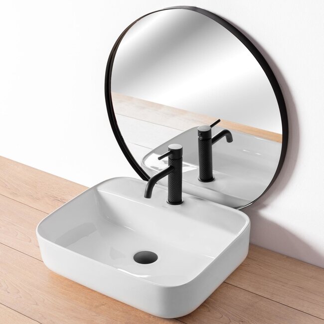 REA Laag model wastafelkraan - mat zwart - modern design - eengreeps - messing - 170 mm hoog