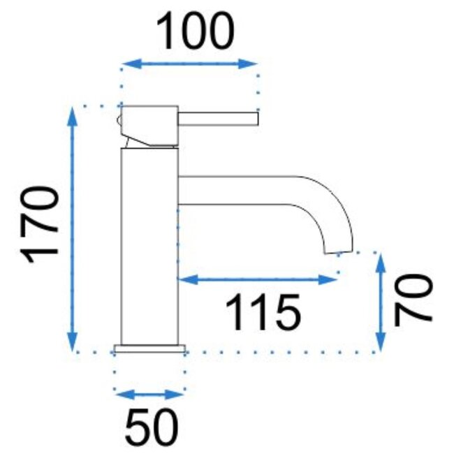 REA Laag model wastafelkraan - mat zwart - modern design - eengreeps - messing - 170 mm hoog