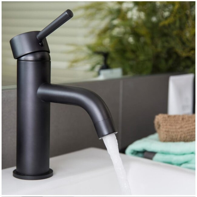 REA Lage wastafelkraan - mat zwart - eengreeps - messing - 165 mm hoogte