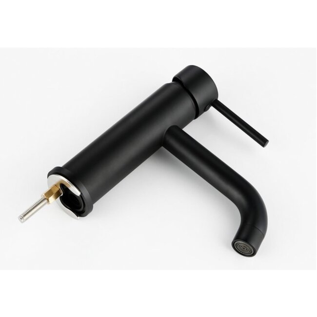 REA Lage wastafelkraan - mat zwart - eengreeps - messing - 165 mm hoogte