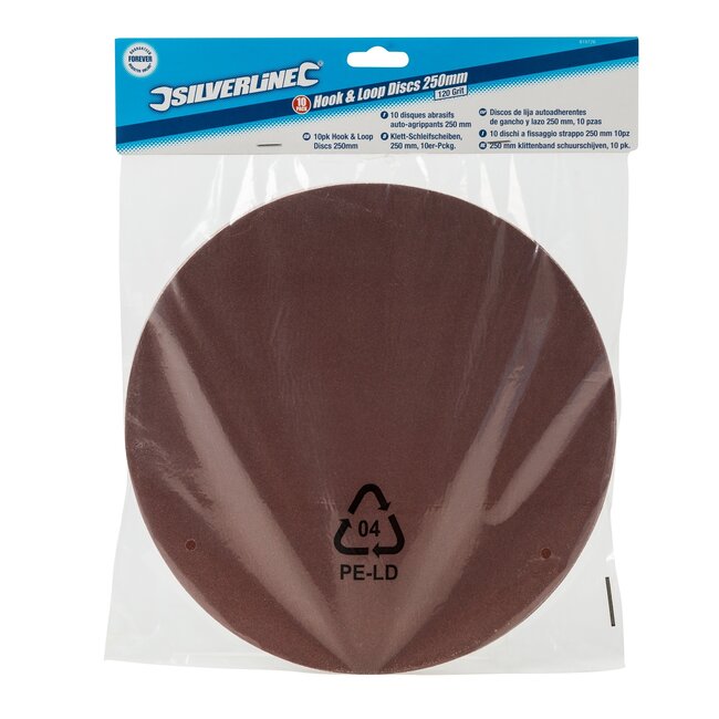 Silverline Schuurschijven klittenband - aluminiumoxide - Ø 250 mm - korrel 120 - bruin - 10 stuks - voor schuren met schuurmachine