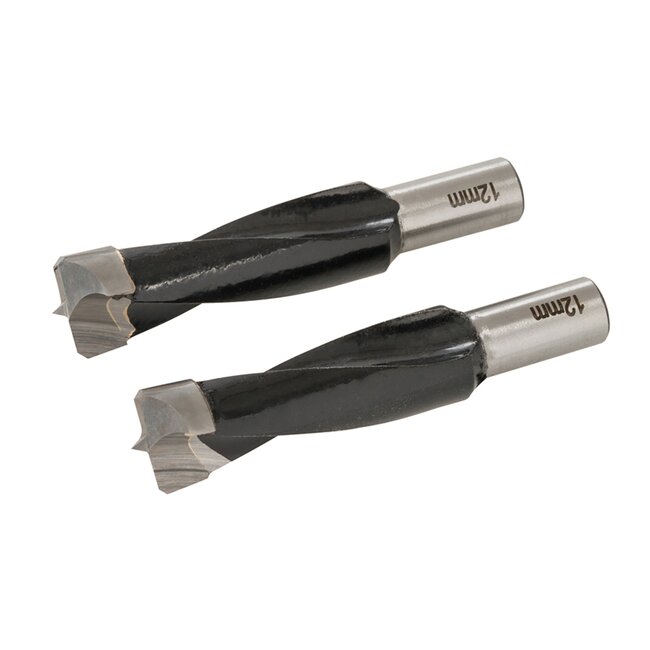 Triton Boorbits hardmetaal - dubbele groef voor precisie - 12 mm, 10 mm schacht - staalkleurig - 2 stuks - voor deuvelmachine
