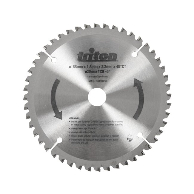 Triton Invalcirkelzaagblad - Ø 165 mm - 48 tands - Hardmetalen korrel - 20 mm asgat
