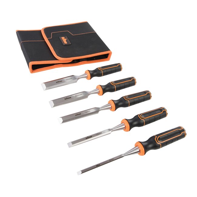 Triton Beitelset - Chroom Vanadium Staal - Ergonomisch Handvat - 5-delig - Inclusief Opbergzak