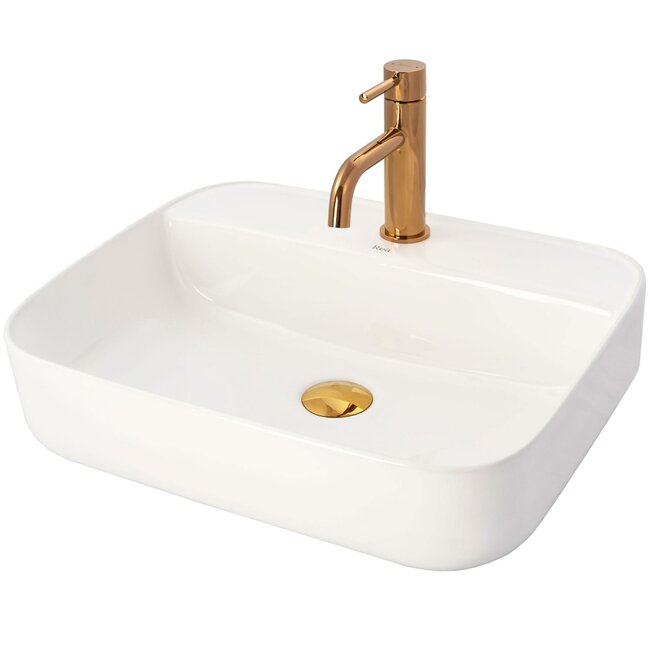 REA Luxe wastafelkraan - rosé goud - laag model - messing - eengreeps - 165 mm hoog