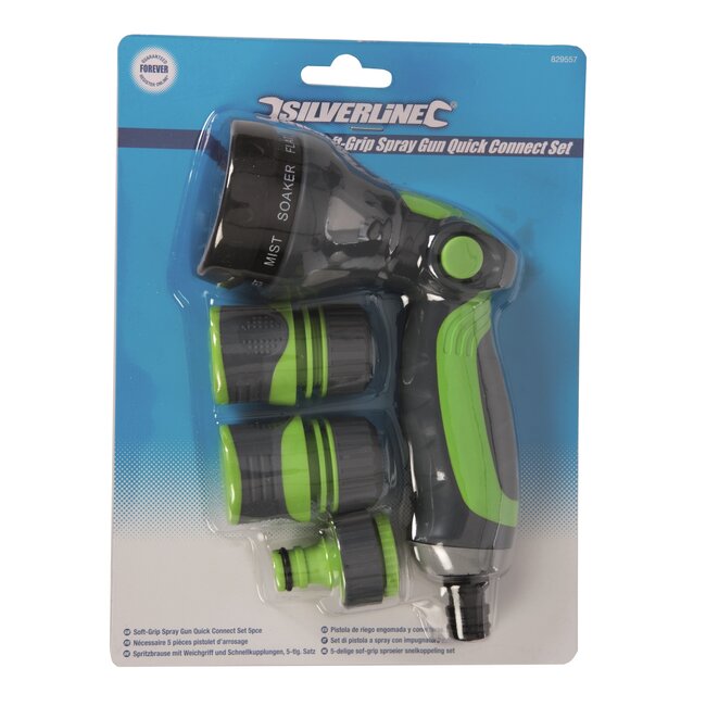 Silverline Tuinsproeiset - kunststof - 9 standen, zachte greep, snelkoppelingen - 1/2 en 3/4 inch - 5-delig - tuinbewatering