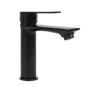 REA Laag model wastafelkraan - mat zwart - modern design - eengreeps - messing - 165 mm hoog