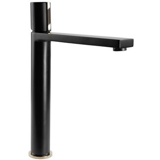 REA Hoog model wastafelkraan - mat zwart en goud - luxe design - messing - 310 mm hoogte