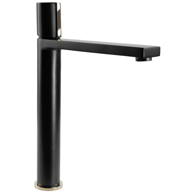 REA Hoog model wastafelkraan - mat zwart en goud - luxe design - messing - 310 mm hoogte