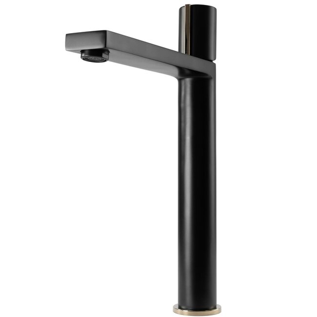 REA Hoog model wastafelkraan - mat zwart en goud - luxe design - messing - 310 mm hoogte