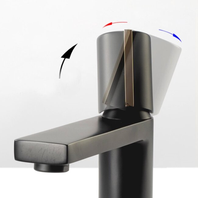 REA Hoog model wastafelkraan - mat zwart en goud - luxe design - messing - 310 mm hoogte