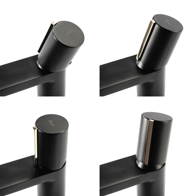 REA Hoog model wastafelkraan - mat zwart en goud - luxe design - messing - 310 mm hoogte