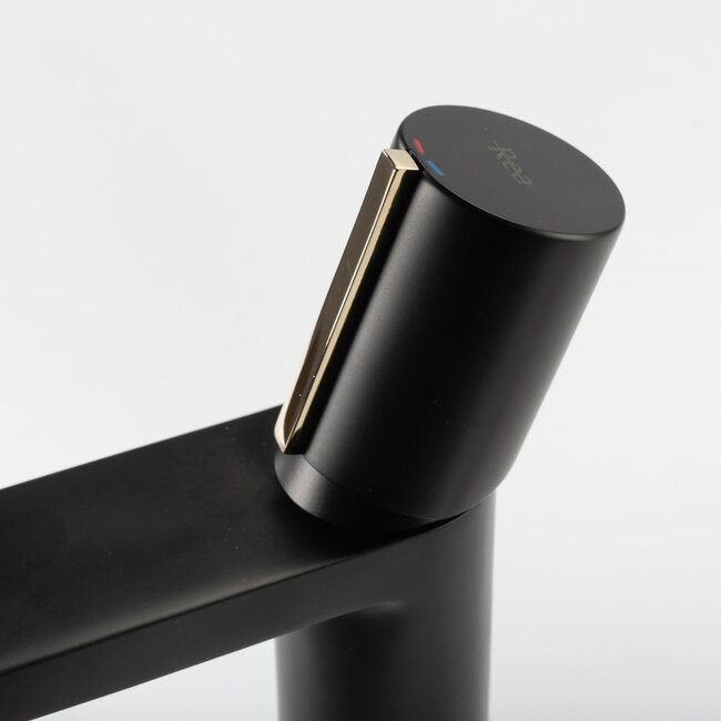 REA Hoog model wastafelkraan - mat zwart en goud - luxe design - messing - 310 mm hoogte
