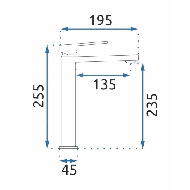 REA Hoog model wastafelkraan - mat zwart - modern design - messing - 225 mm hoogte