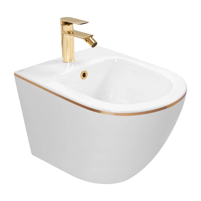 REA Carlo Mini Wandbidet - 49.5 cm - Glans Wit - Gold Edge